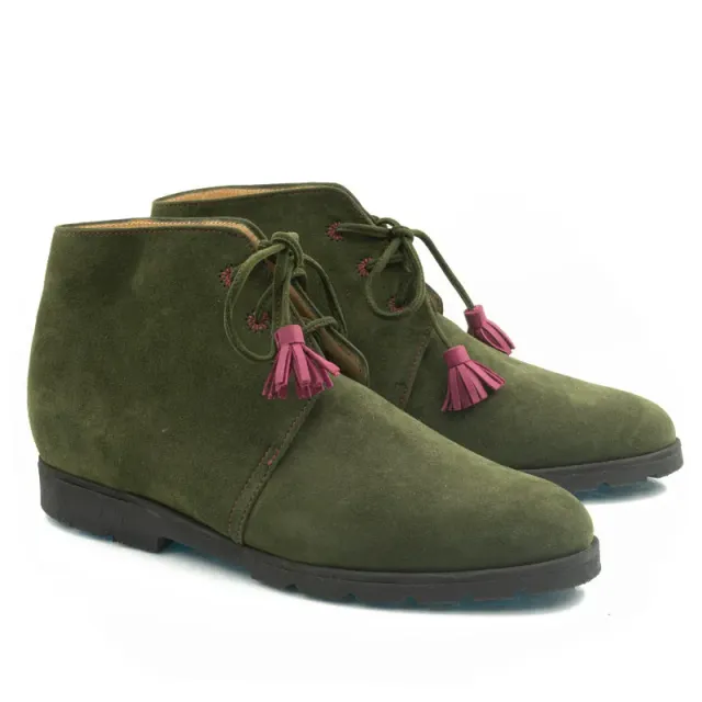 Bégum Paris Ostende bottines plates vert olive chèvre velours