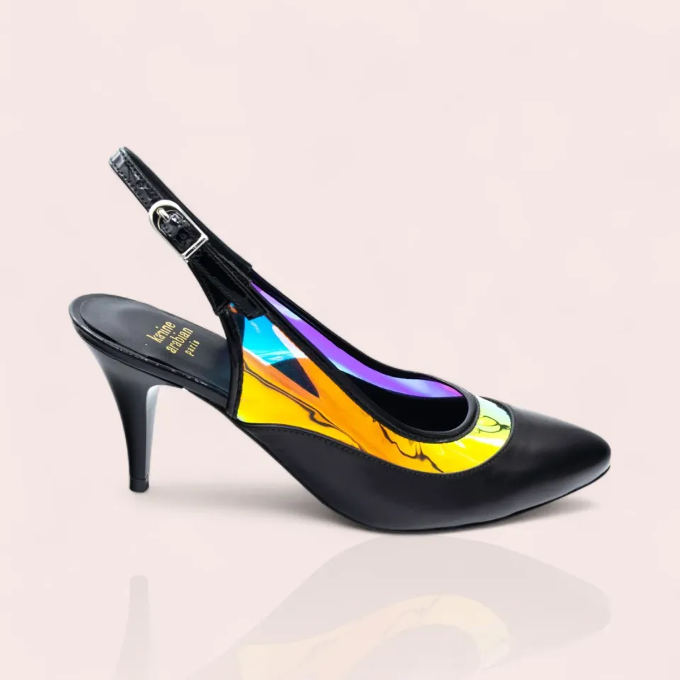 Karine Arabian ZILLY escarpin slingback noir cuir 70mm