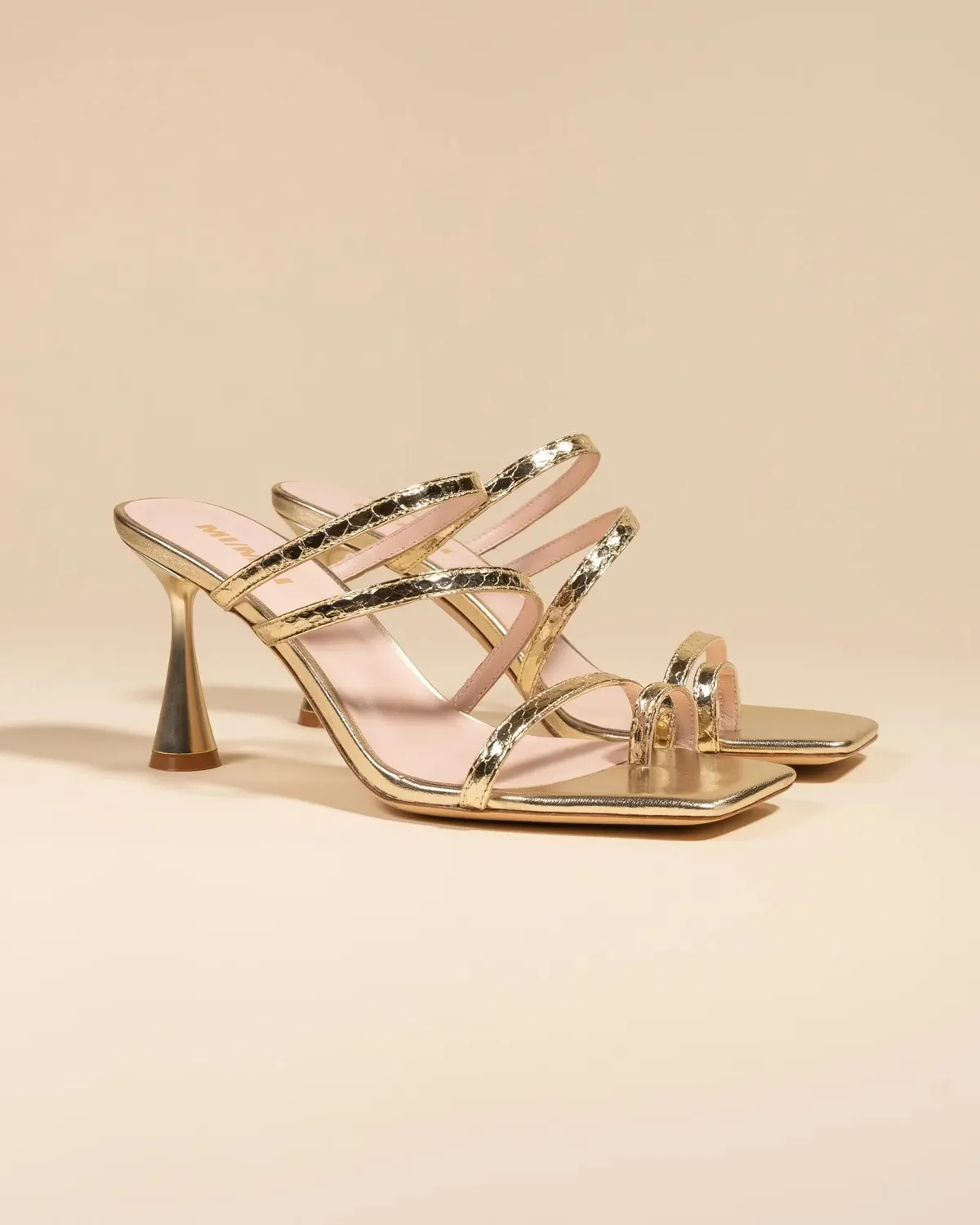Mi/Mai Sorento Gold Snake sandales cuir doré talon