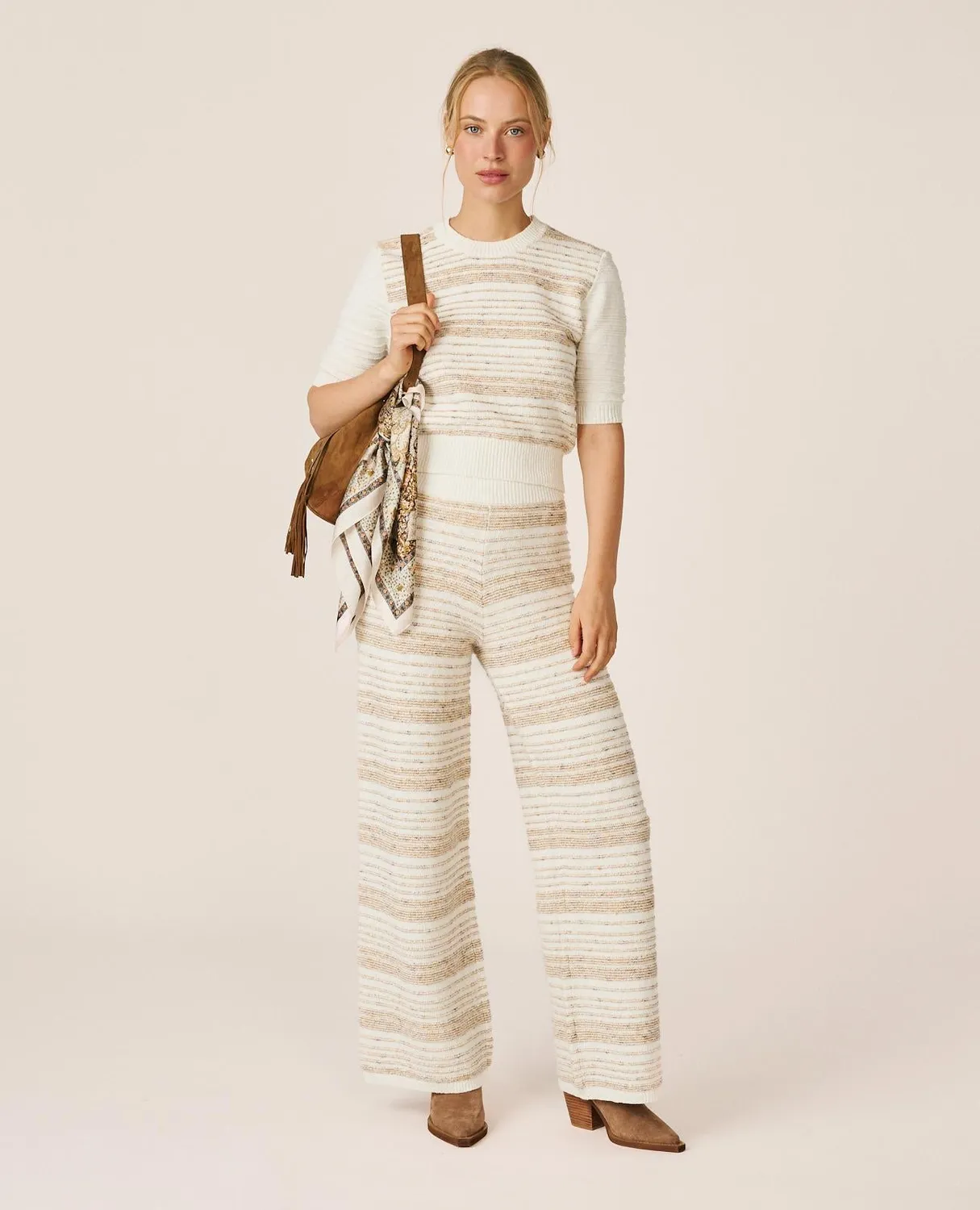 Alma en Pena I26CL0611 Top Maille Rayé Beige Coton