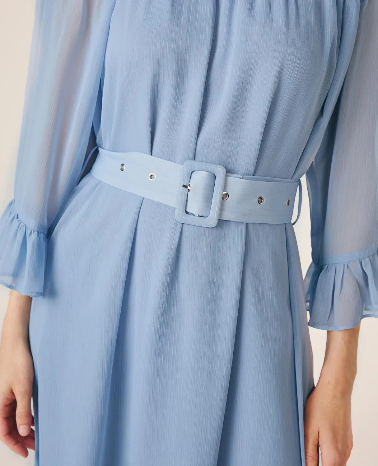 Alma en Pena V26CL0253 robe midi ciel bardot fluide