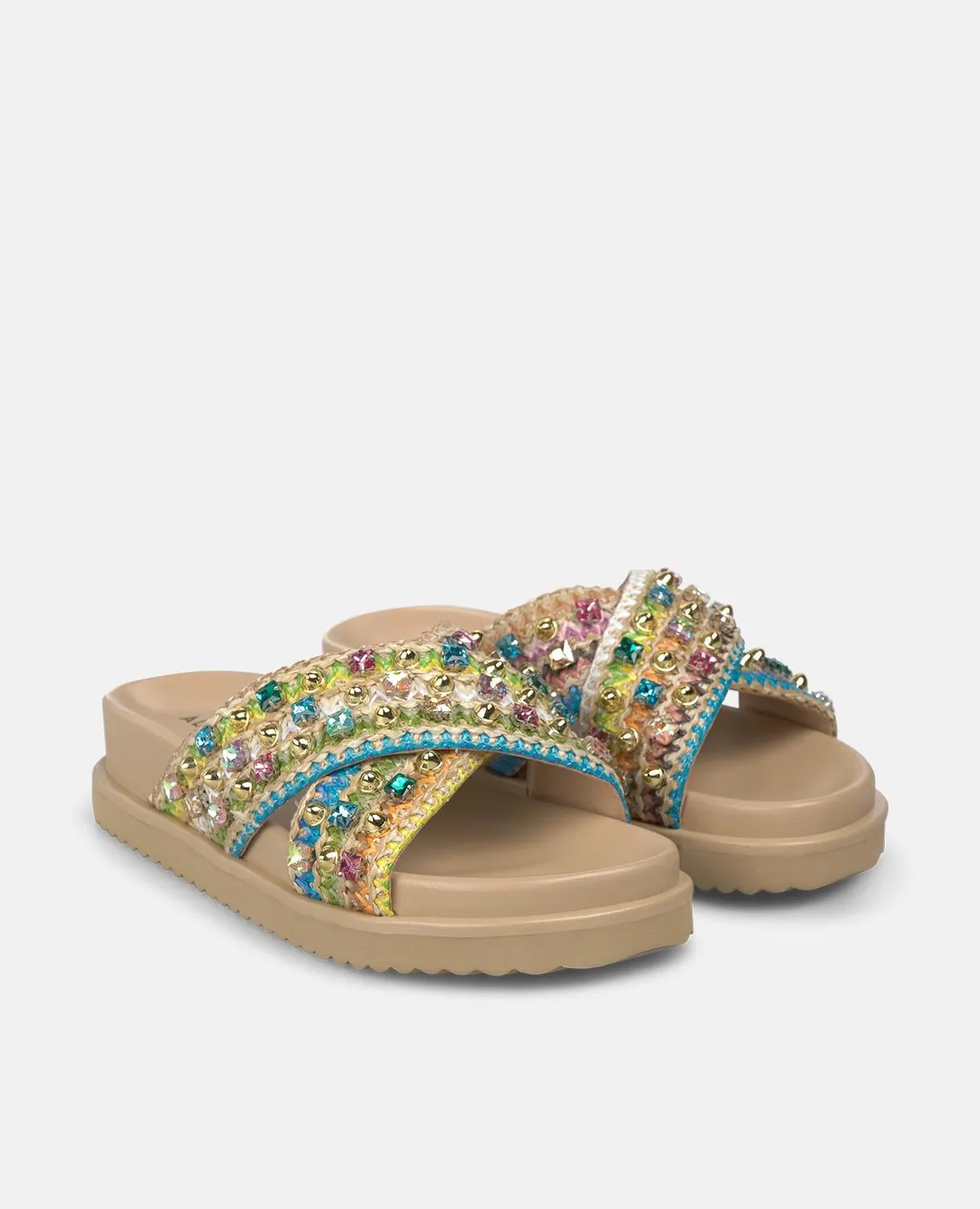 Alma en Pena V267510 sandales plates rafia multicolore 3 cm