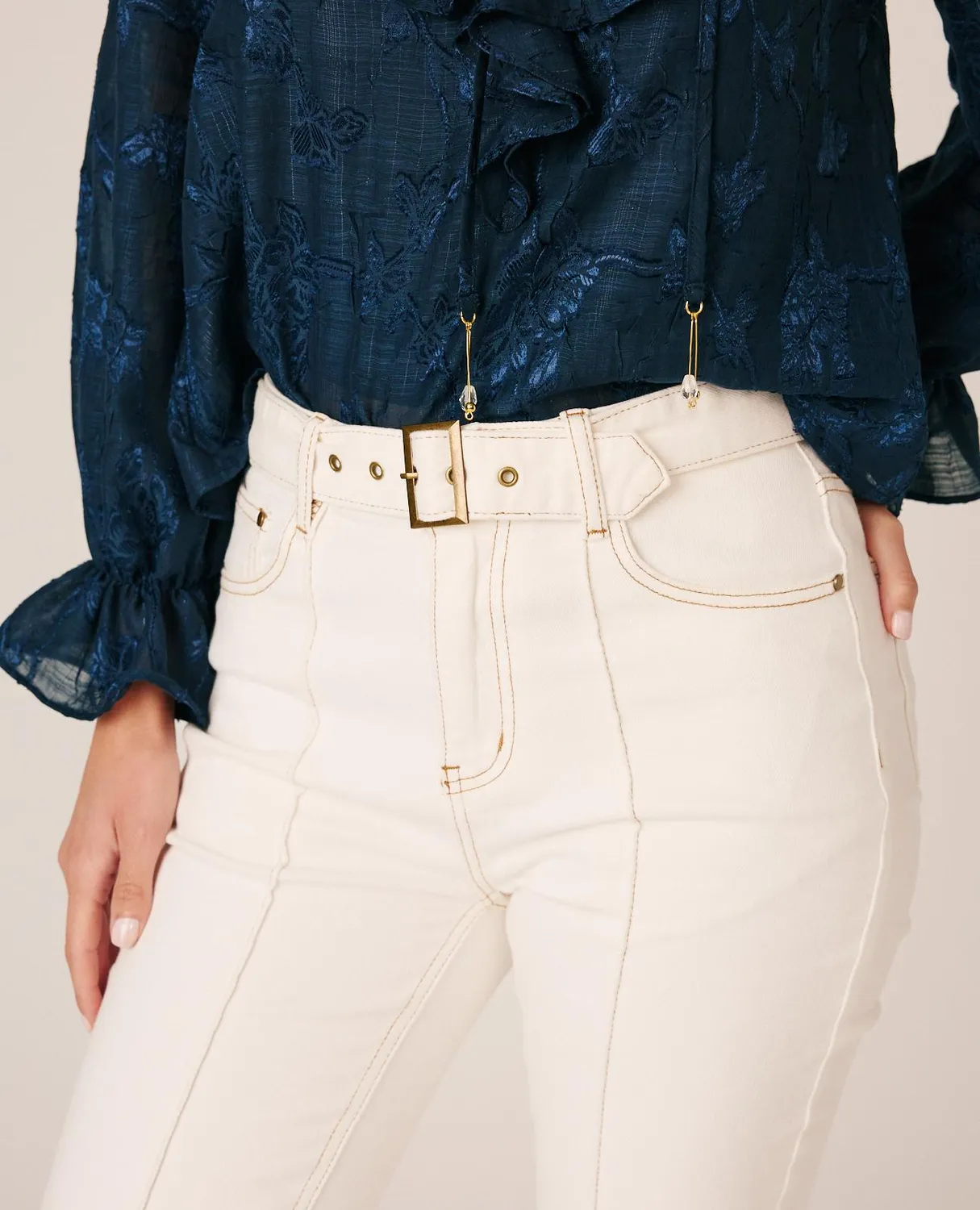 Alma en Pena V26CL1619 pantalon flare blanc coton
