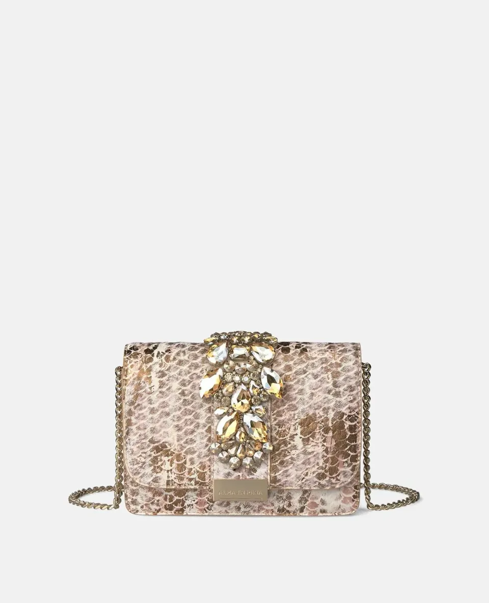 Alma en Pena BG103 pochette cuir beige strass