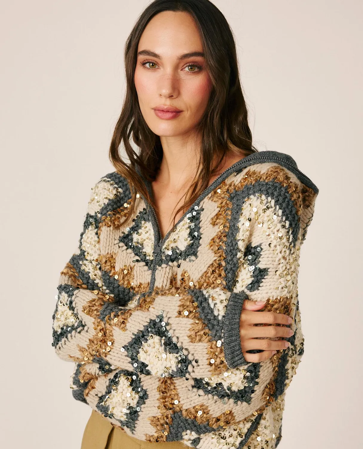 Alma en Pena I26CL1201 cardigan laine marron capuche