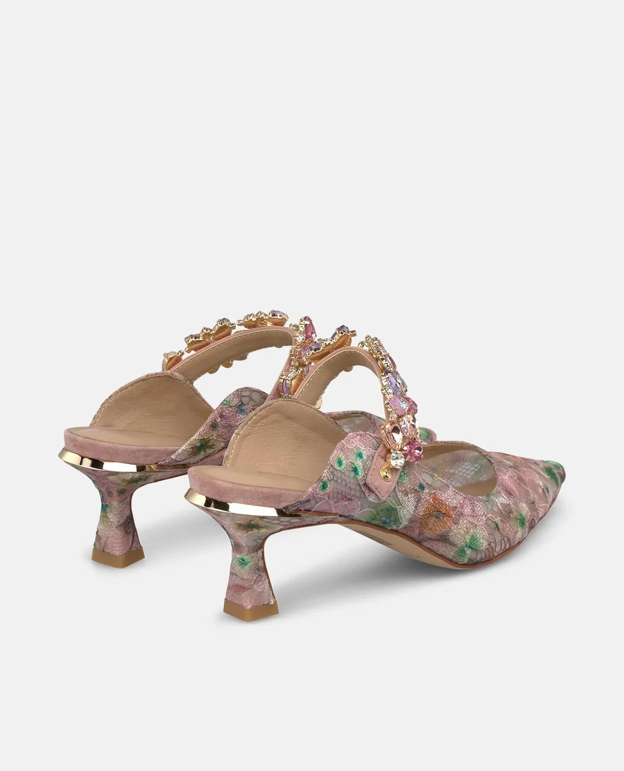 Alma en Pena V262204 Mules Rose Dentelle Talon 6 cm