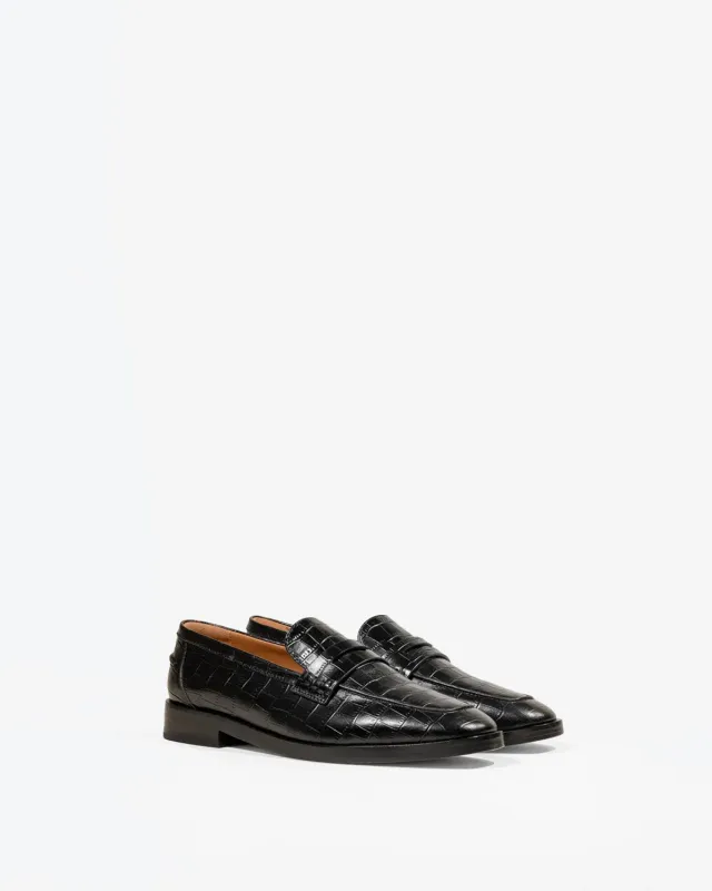 Mi/Mai Luciano Black Croc mocassins cuir croco noir