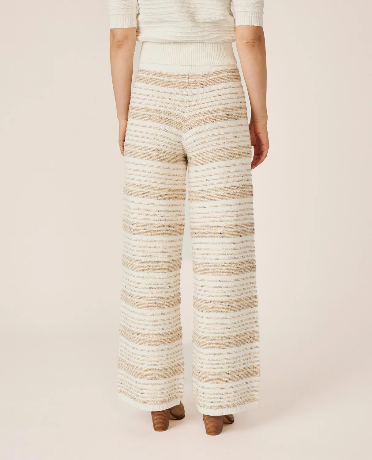 Alma en Pena I26CL1604 Pantalon maille rayé beige taille haute
