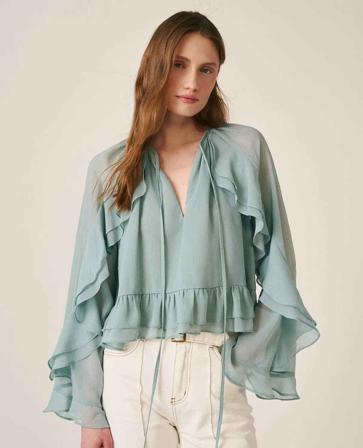 Alma en Pena V26CL0506 blouse jade volants