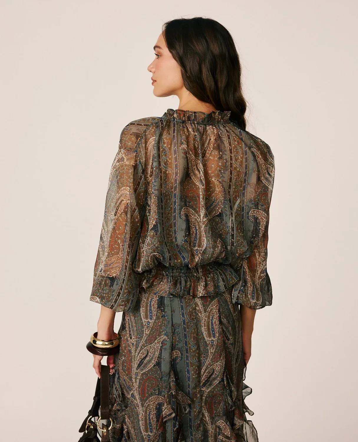 Alma en Pena I26CL0509 blouse grise gaze volants