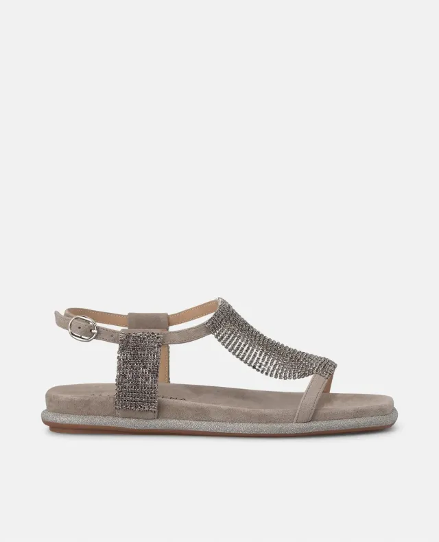Alma en Pena V2551601 sandales plates taupe strass 2 cm