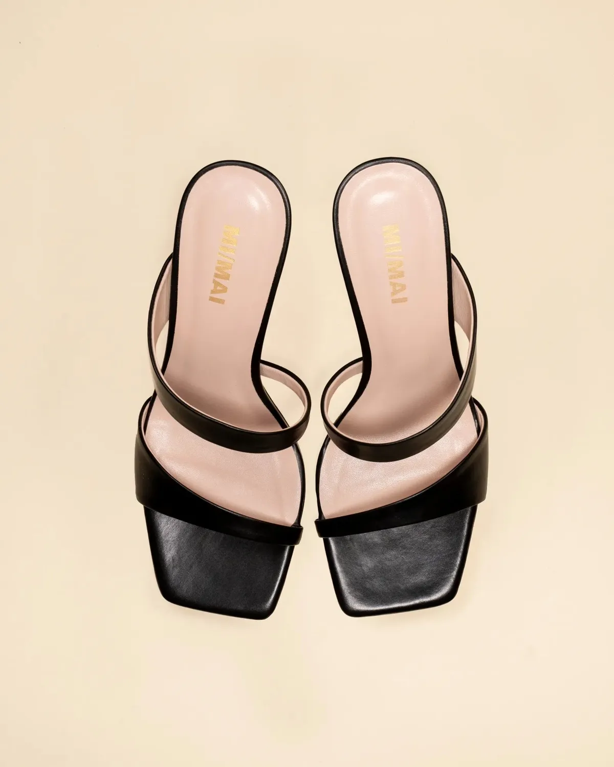 Mi/Mai Tara Black sandales mules cuir noir bout carré