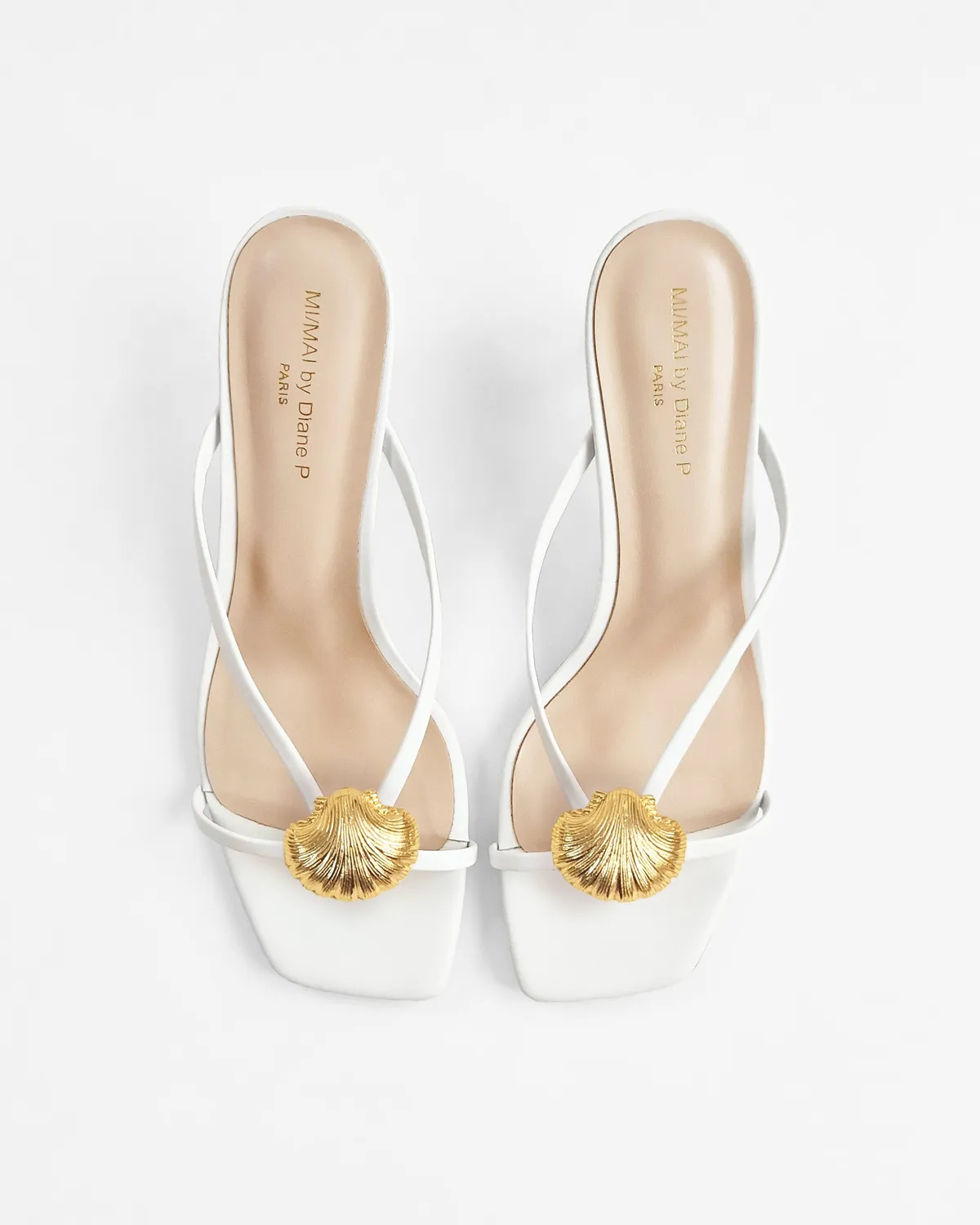 Mi/Mai Lagos White mules cuir doré talon 5,5 cm