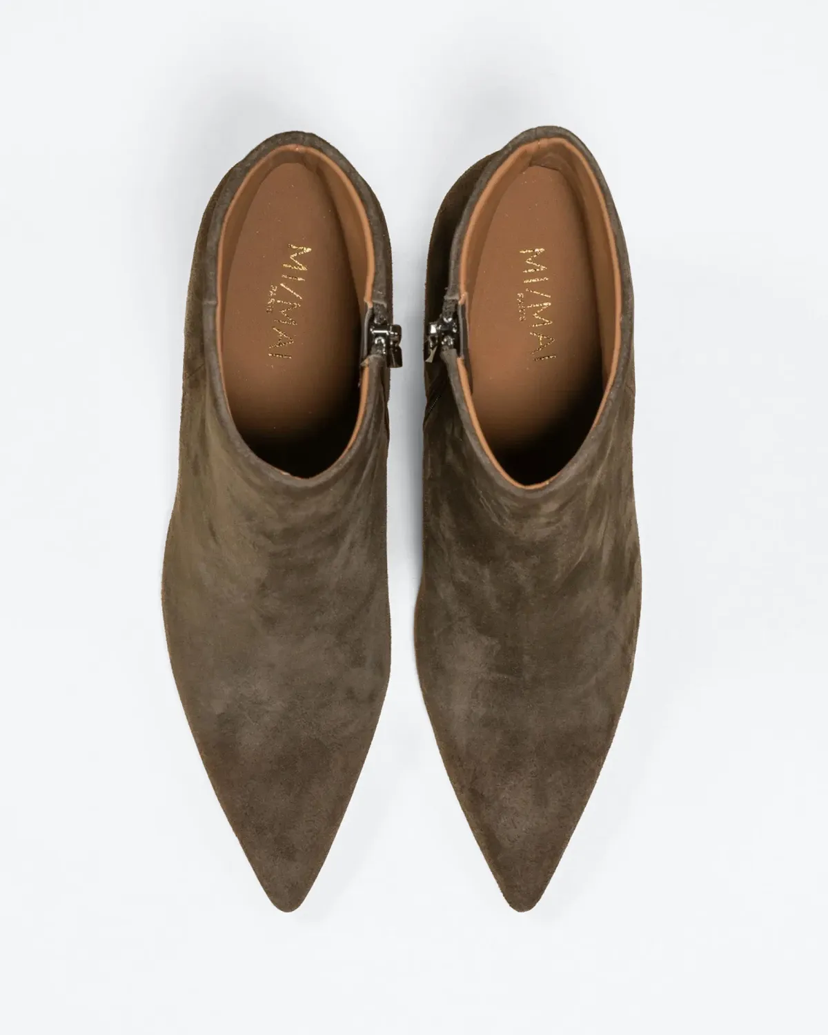 Mi/Mai Noura Kaki Suede bottines talon 8 cm kaki
