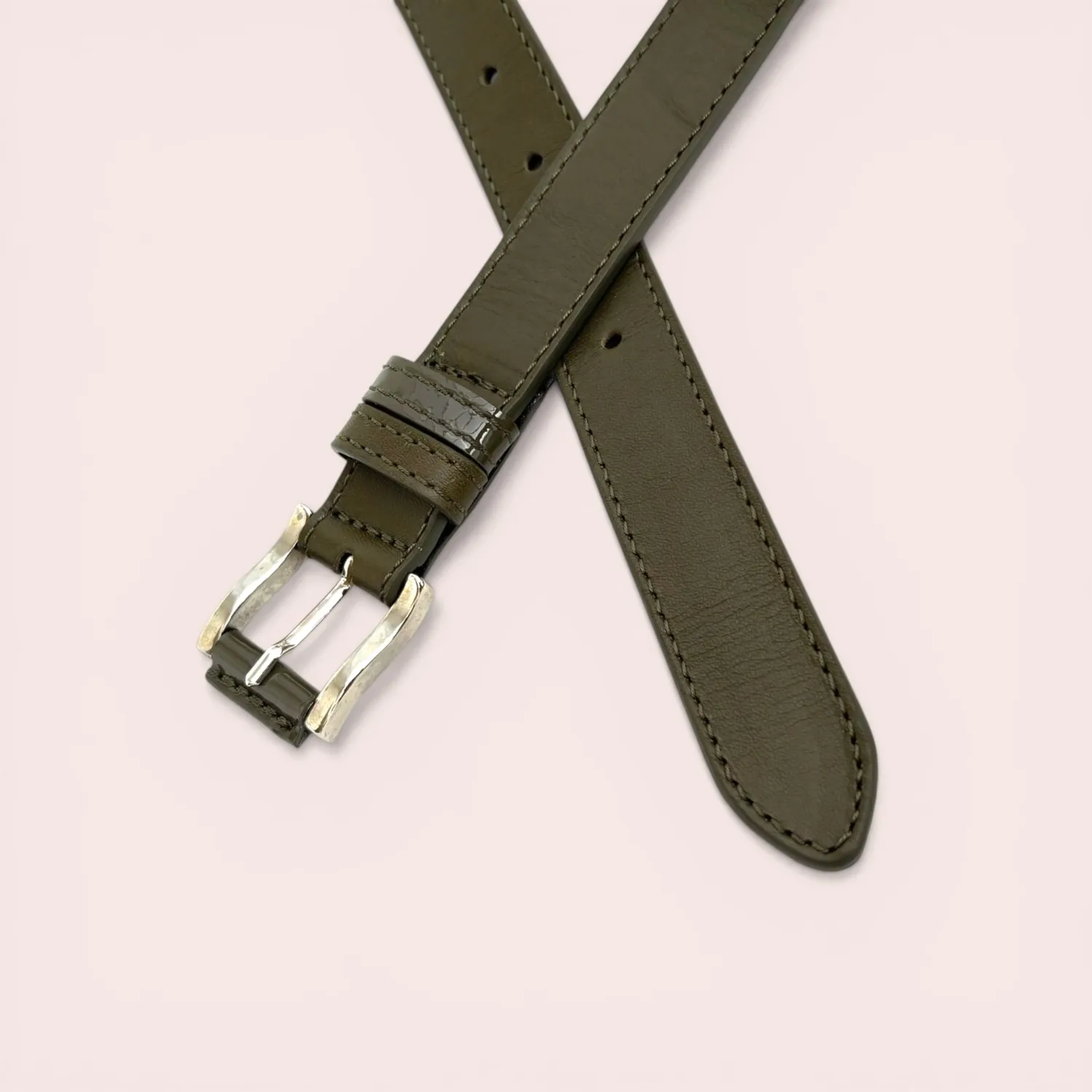 Karine Arabian CADET ceinture kaki cuir lisse 23 mm