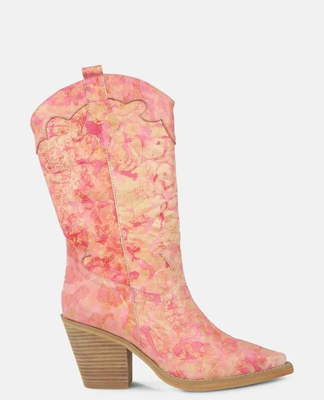 Alma en Pena V250131 bottes corail brodées talon 8 cm