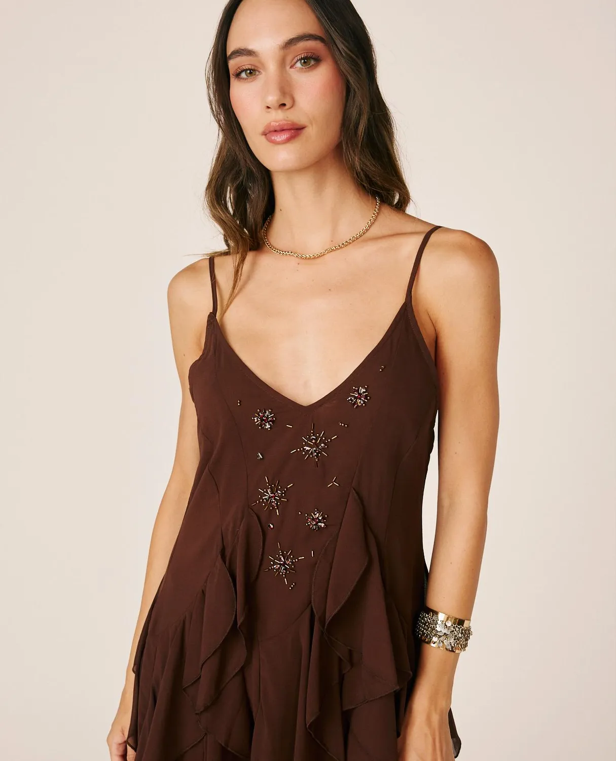 Alma en Pena I26CL0108 robe midi marron à volants