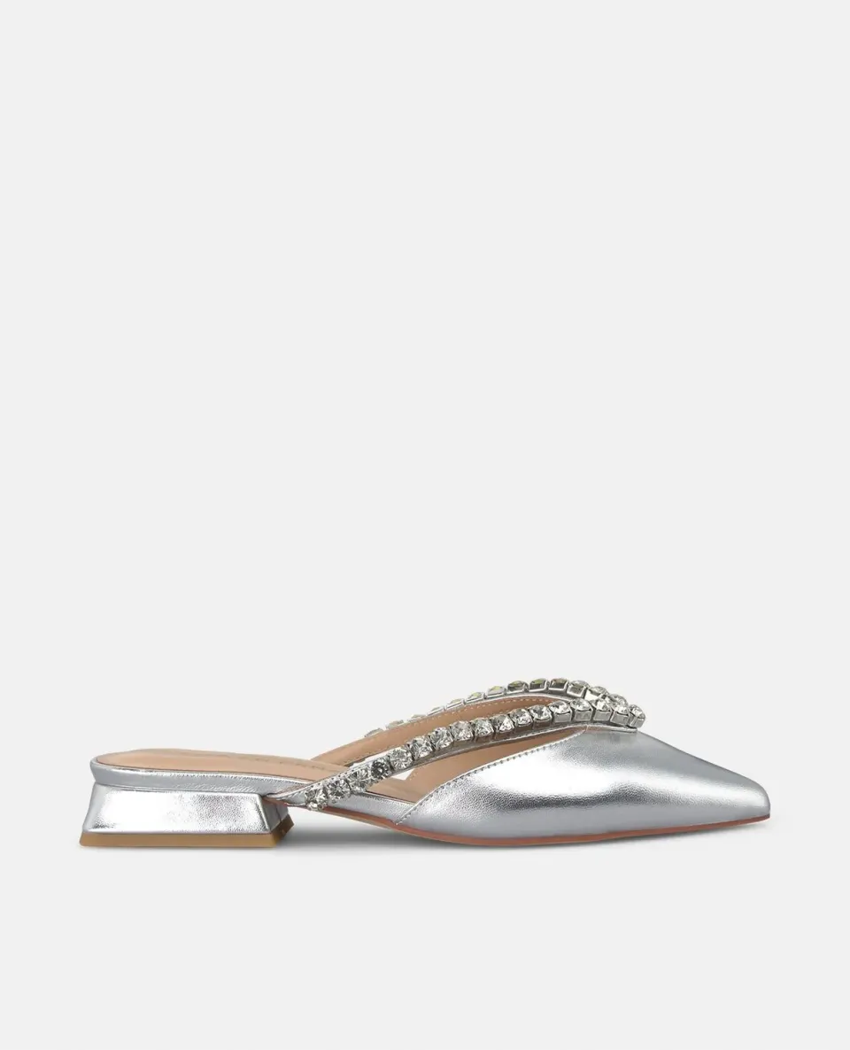 Alma en Pena V250485 mules cuir argent strass 2 cm