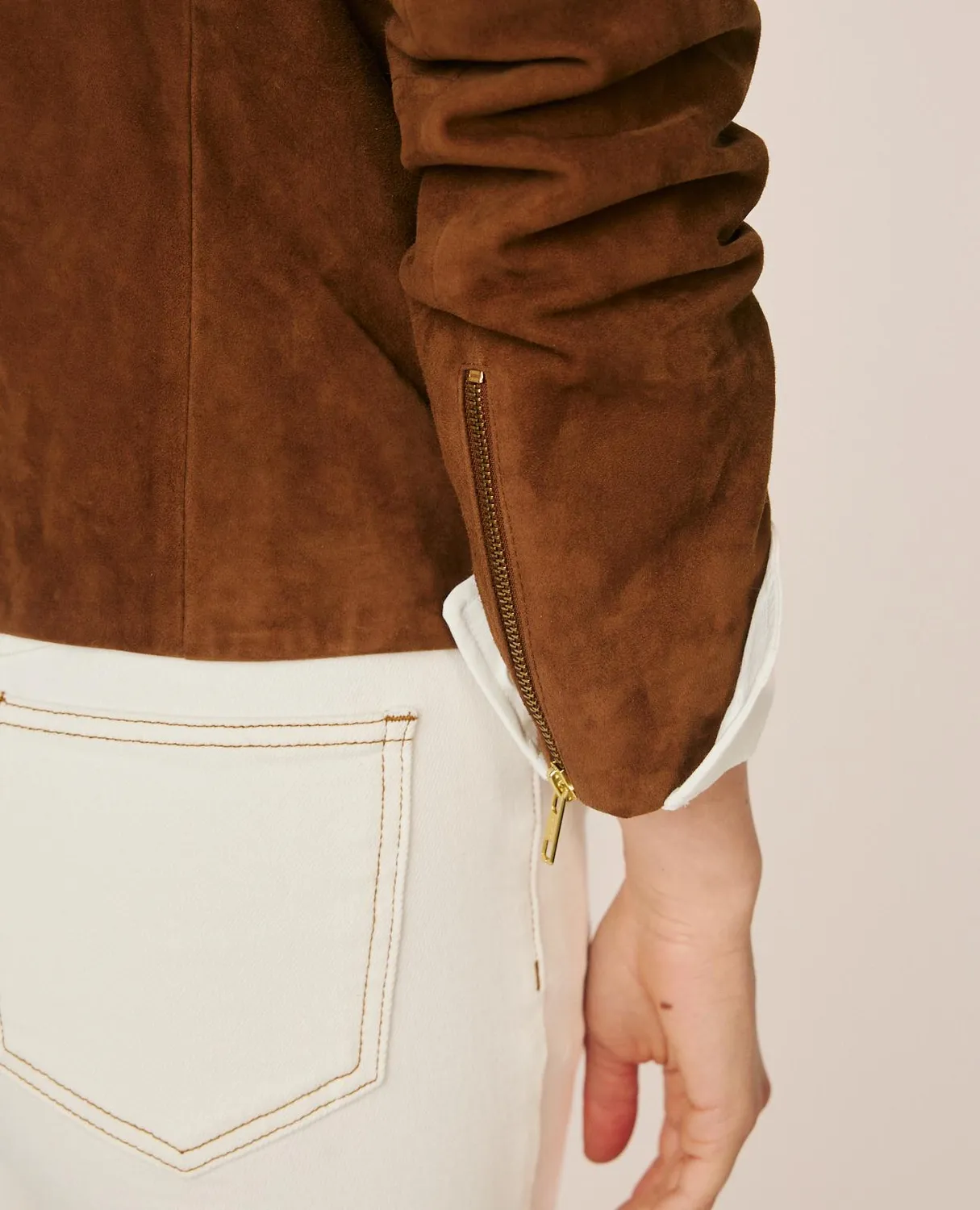 Alma en Pena I26CL1102 veste biker suède marron