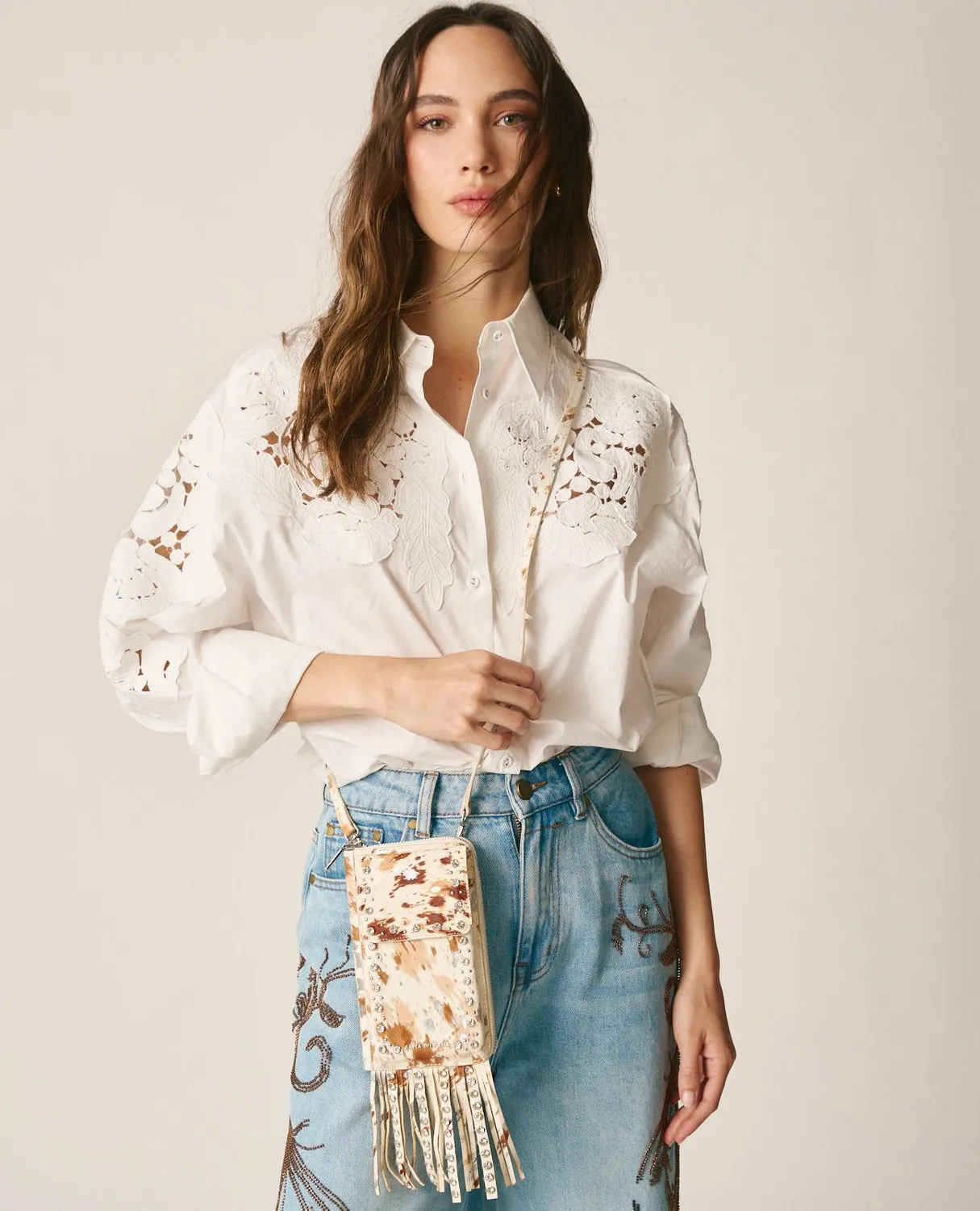Alma en Pena Natalia V26WT016 sac cuir beige clouté