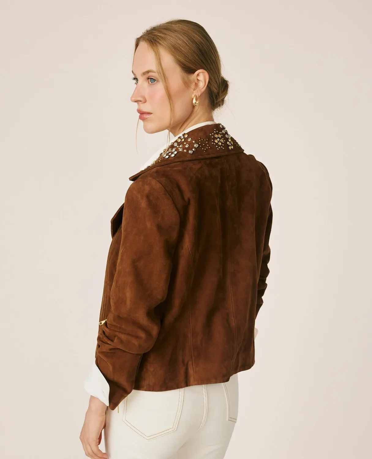 Alma en Pena I26CL1102 veste biker suède marron