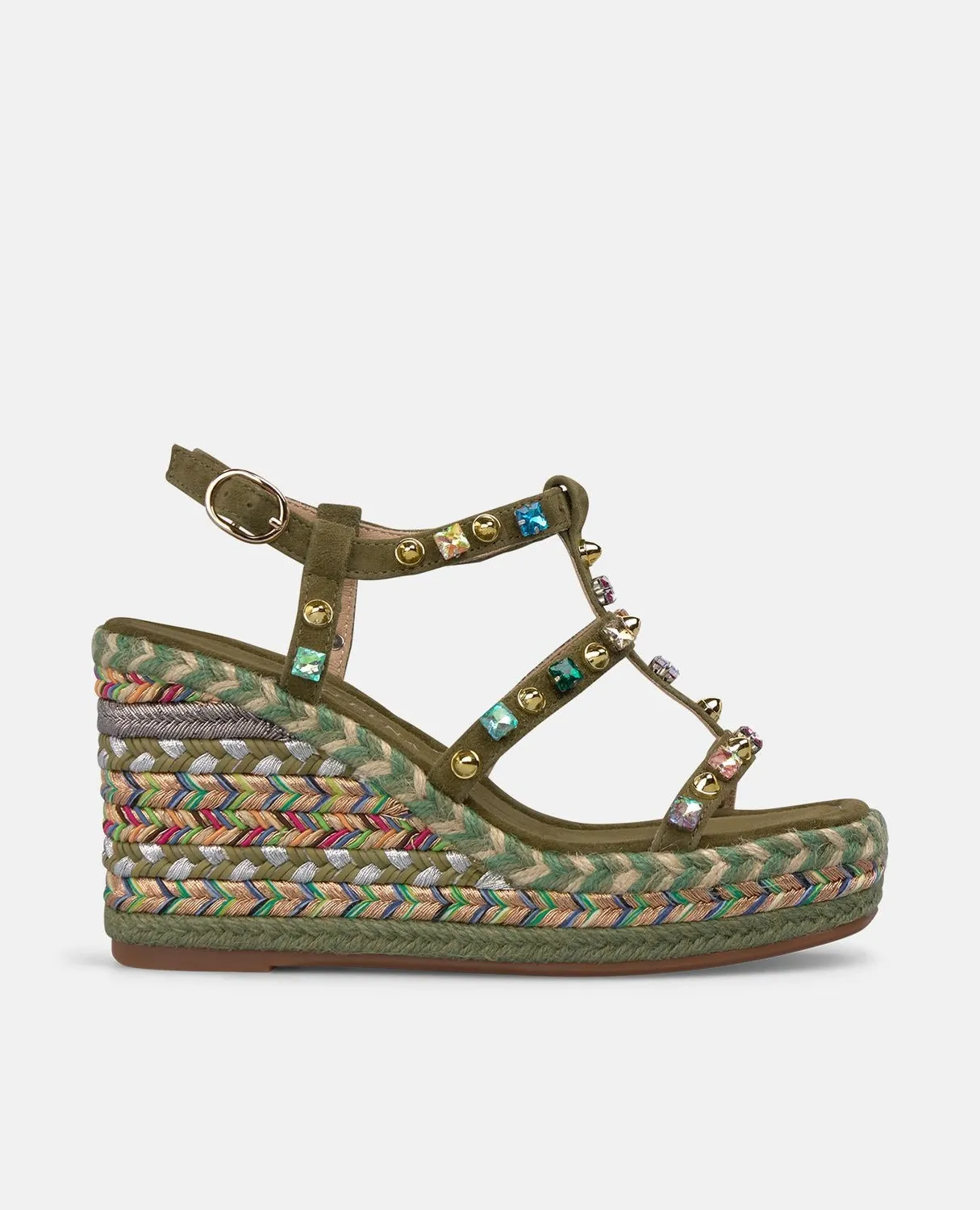 Alma en Pena V266101 sandales compensées kaki cloutées