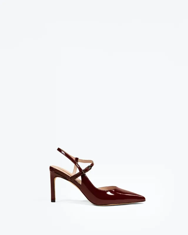 Mi/Mai Emy Burgundy Patent escarpins verni bordeaux bride