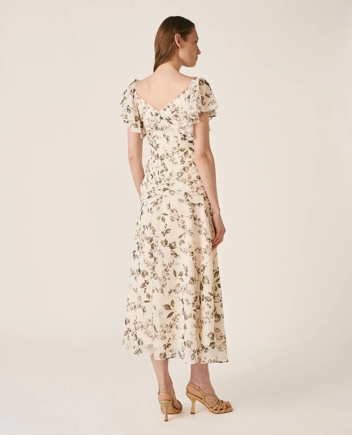 Alma en Pena V26CL0242 robe longue verte fleurie cape
