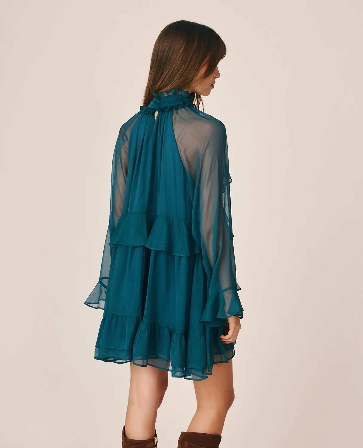 Alma en Pena I26CL0105 Robe Mini Volants Bleu Océan