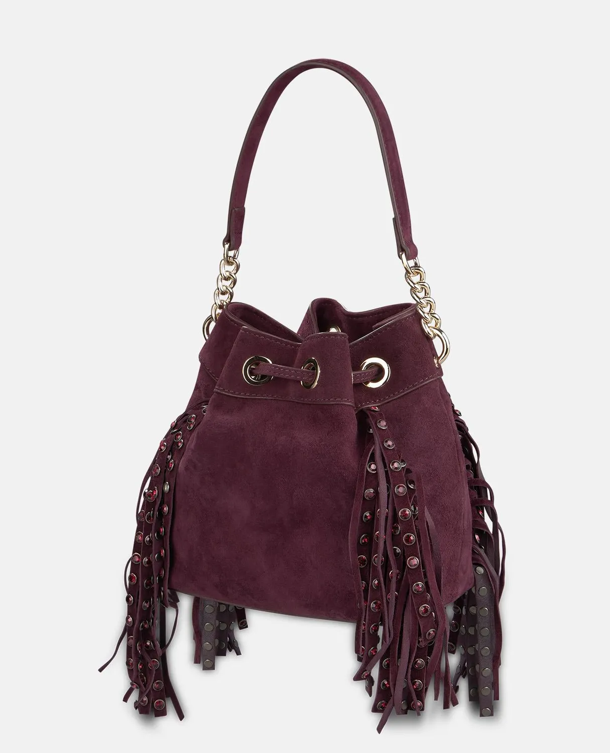 Alma en Pena BG065 sac seau bordeaux ante franges