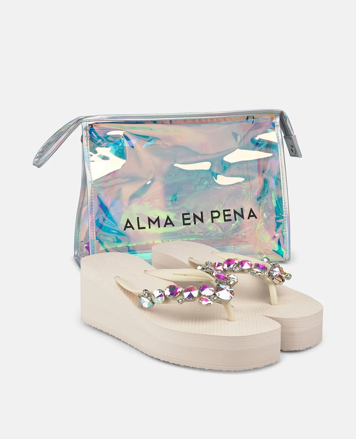 Alma en Pena V251997 tongs blanc strass semelle 4,5 cm