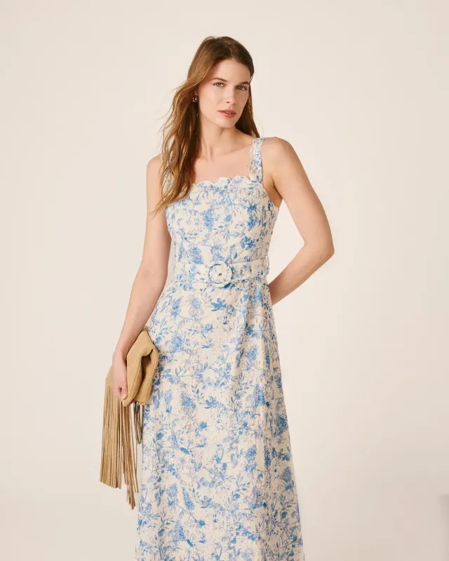Alma en Pena V26CL0213 robe longue fleurie bleue polyester
