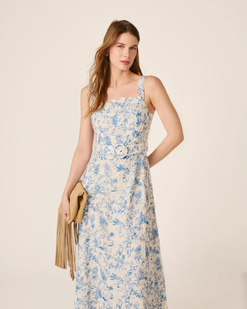 Alma en Pena V26CL0213 robe longue fleurie bleue polyester
