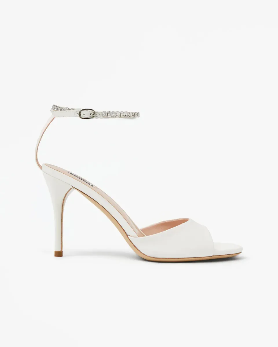 Mi/Mai Flavia White Satin sandales satin blanc strass