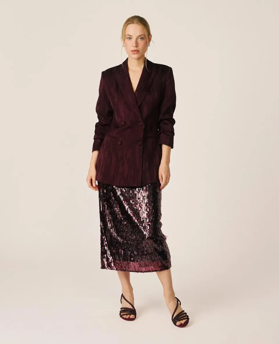 Alma en Pena I26CL1806 jupe midi bordeaux sequins