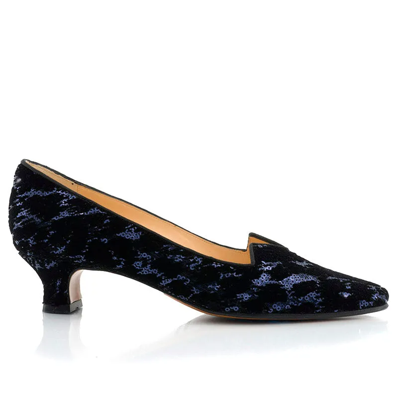 Bégum Paris Marquise escarpins velours noir paillettes talon 4 cm
