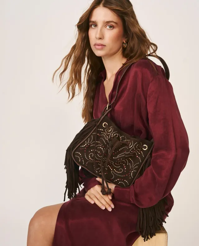 Alma en Pena BG215 sac cuir marron serraje clouté