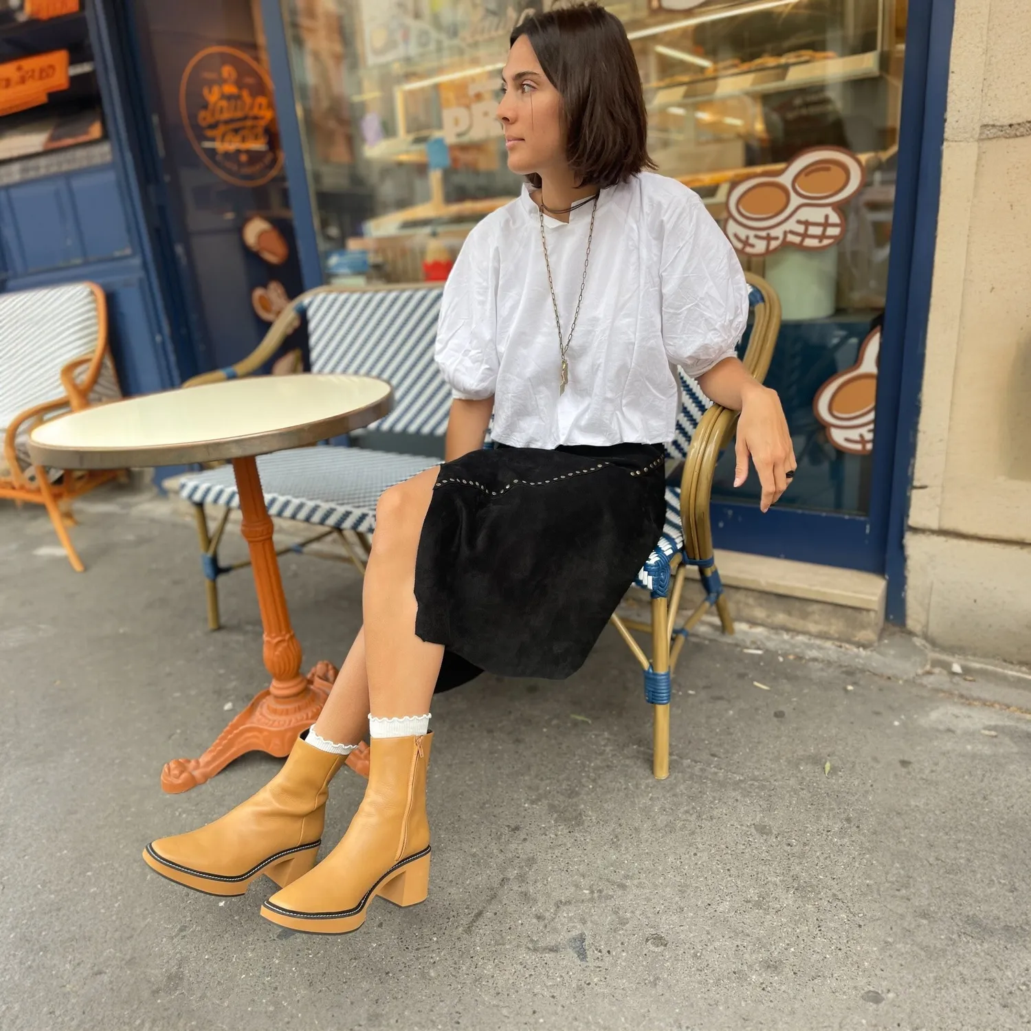 Karine Arabian LYNDON bottine compensee camel cuir 70mm