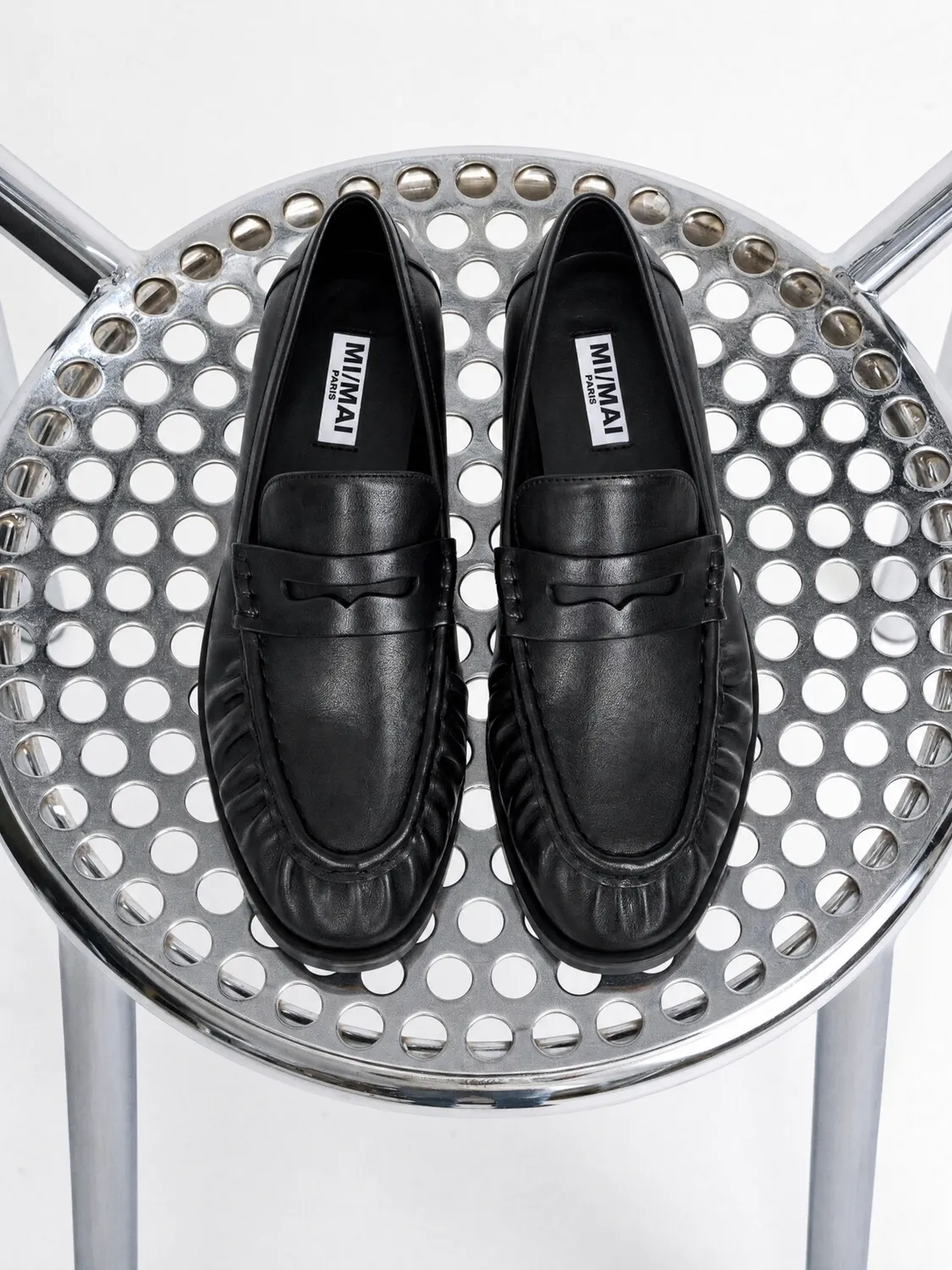 Mi/Mai Orso Black mocassins cuir noir cousus plats