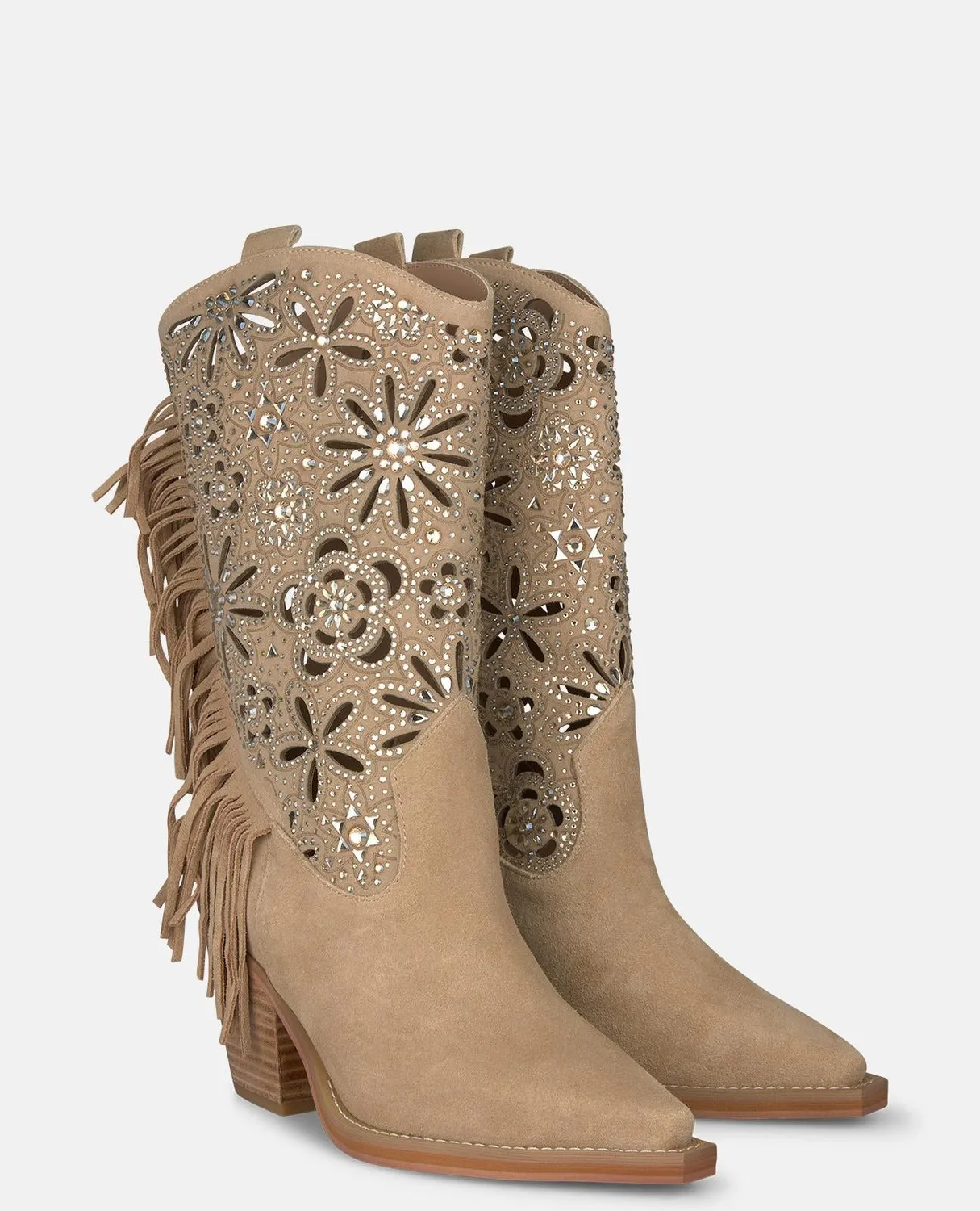 Alma en Pena V260151 bottes cuir franges arena 7 cm