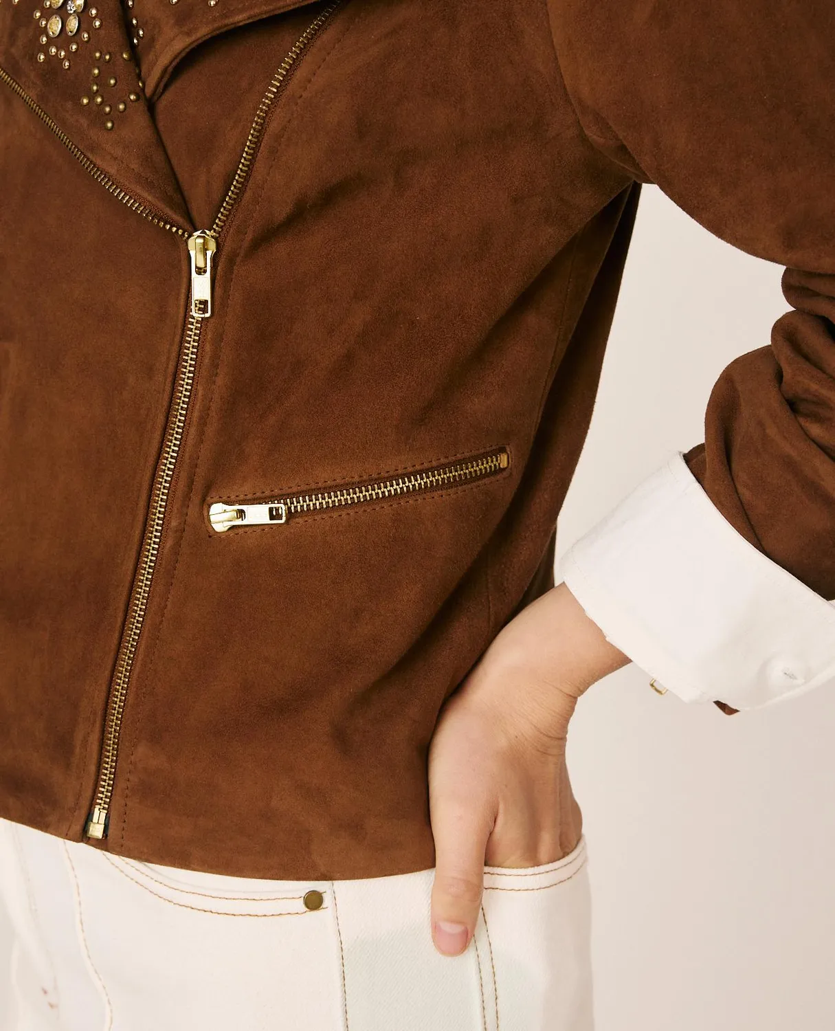 Alma en Pena I26CL1102 veste biker suède marron