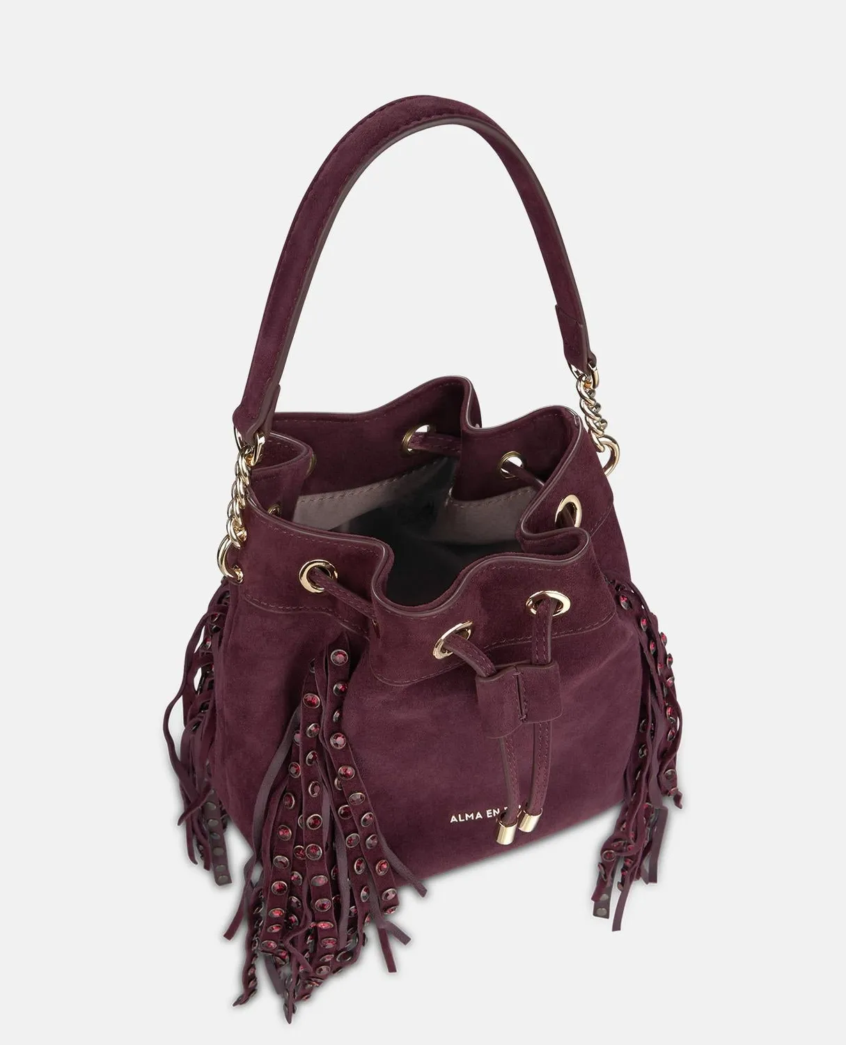 Alma en Pena BG065 sac seau bordeaux ante franges