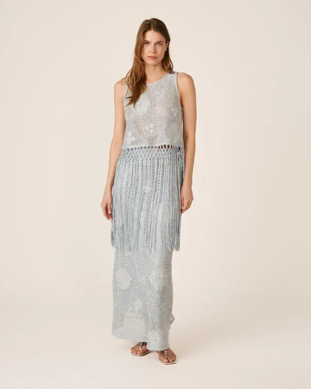 Alma en Pena V26CL1815 jupe midi bleue sequins crochet
