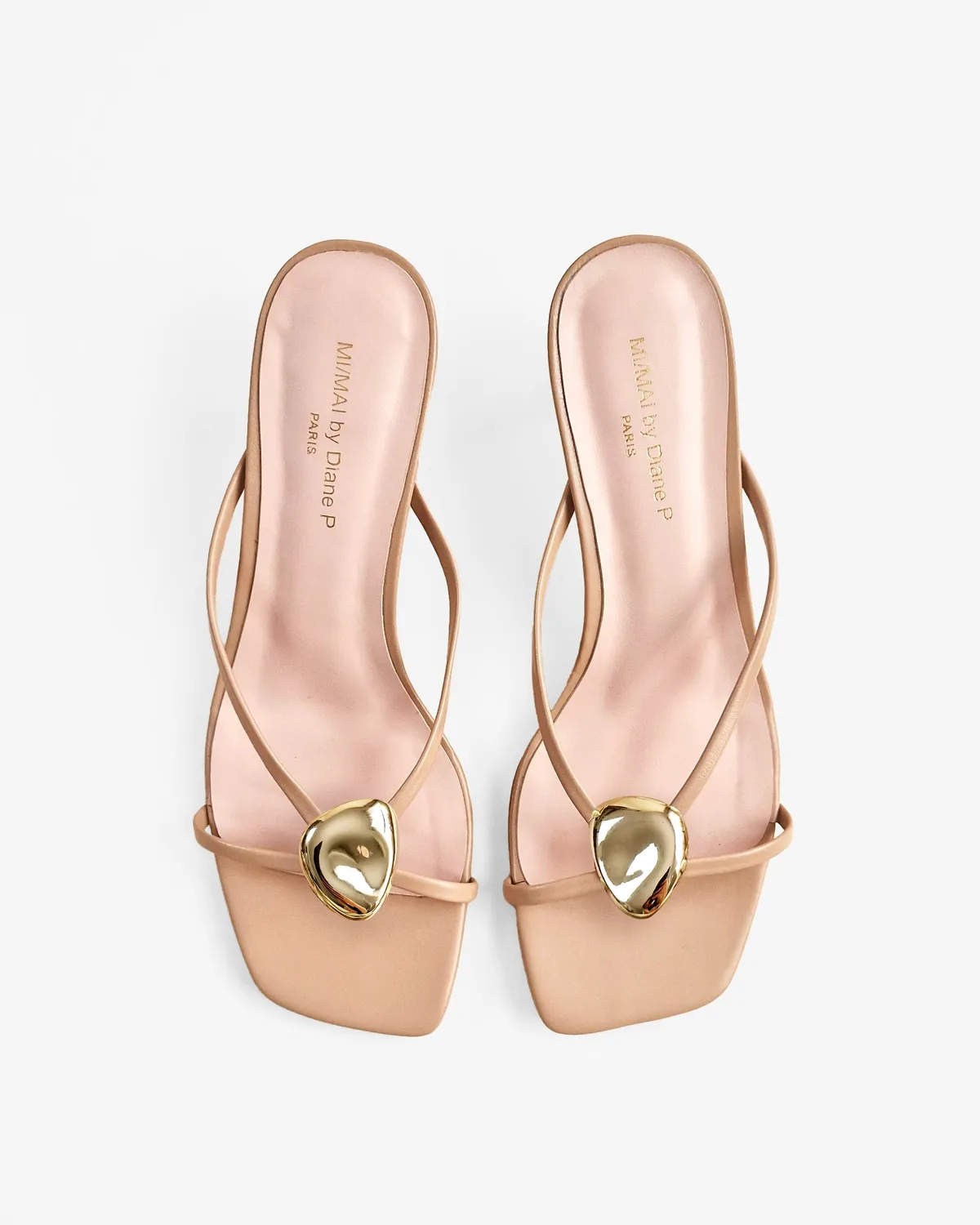 Mi/Mai Lagos Nude mules cuir doré 4 accessoires