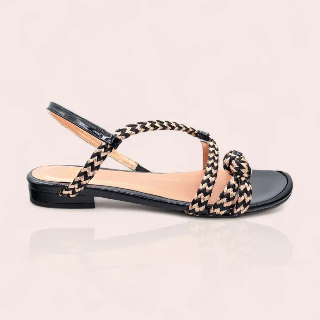 Karine Arabian Molly nu-pieds cuir verni cordon noir