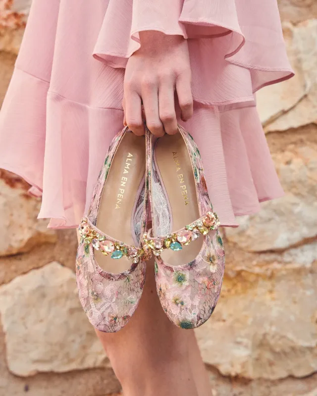 Alma en Pena V261206 ballerines textile rose bijou