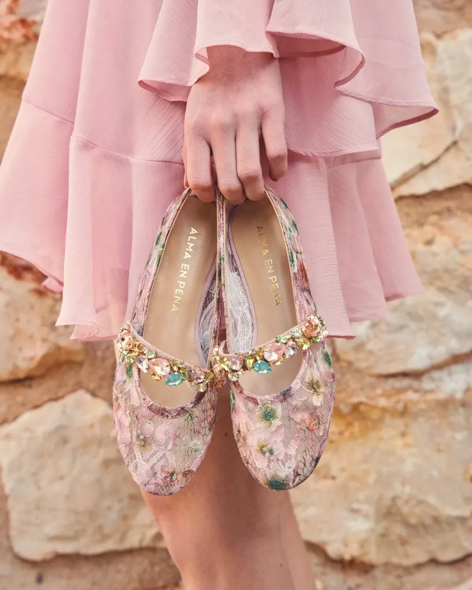 Alma en Pena V261206 ballerines textile rose bijou