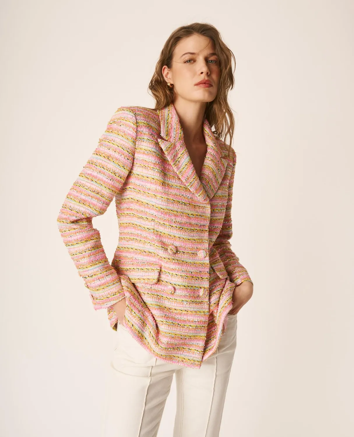 Alma en Pena V26CL1004 blazer rayé tweed cintré