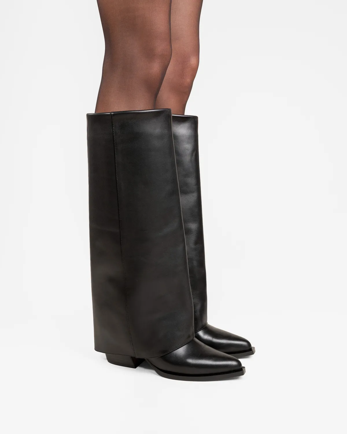 Mi/Mai Joan Black bottes cuir noir revers talon bas