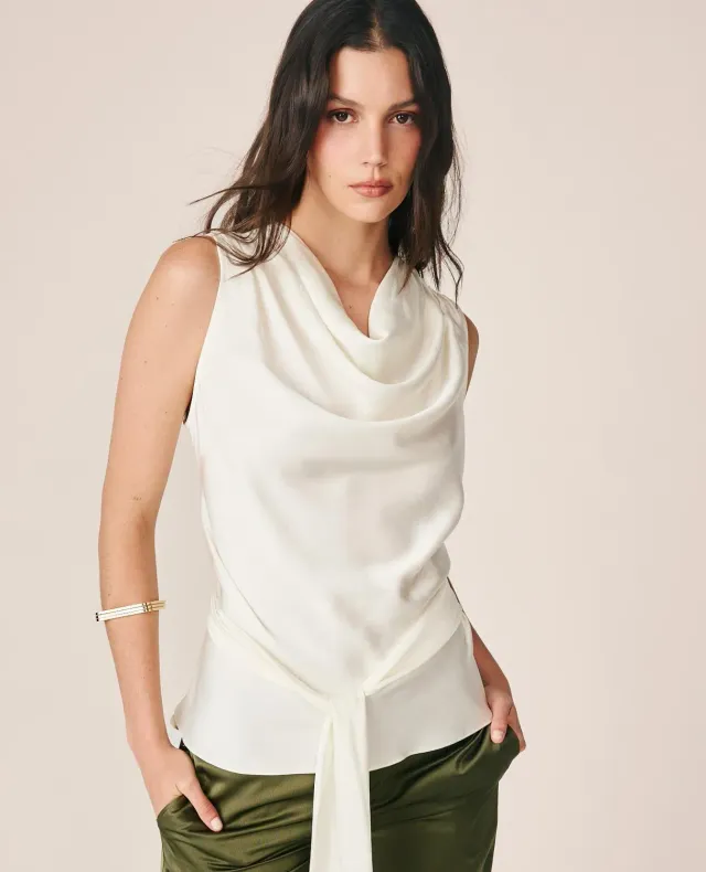 Alma en Pena I26CL0513 blouse satin blanc sans manches